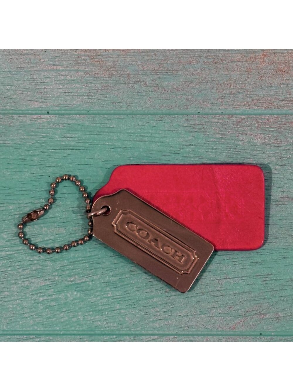 VTG Coach Pink Leather & Silver Tone Metal Bag Tag Fob
